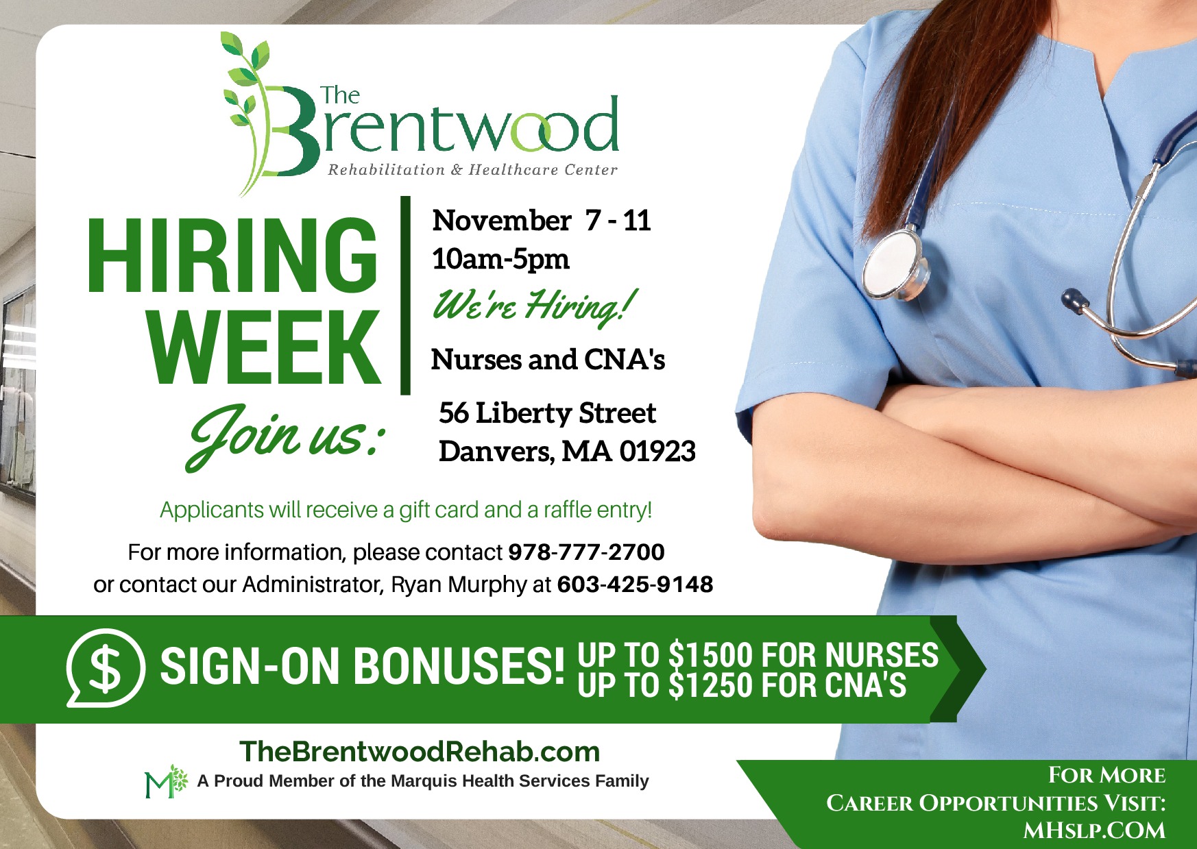 We’re Hiring Nurses and CNA’s Come and Join Us for Hiring Week 11/7
